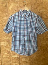 Vintage Y2K Lacoste blue white burgundy check short sleeve Mod skinhead retro punk shirt size small